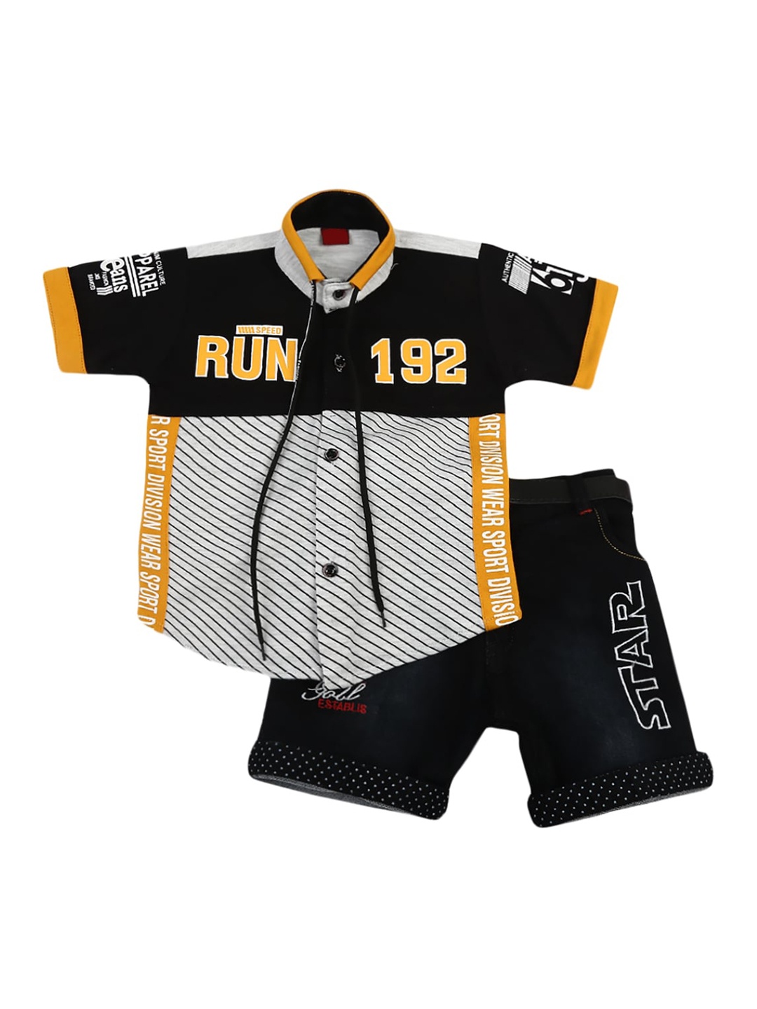 

V-Mart Kids Black & White Colourblocked Cotton T-shirt with Shorts