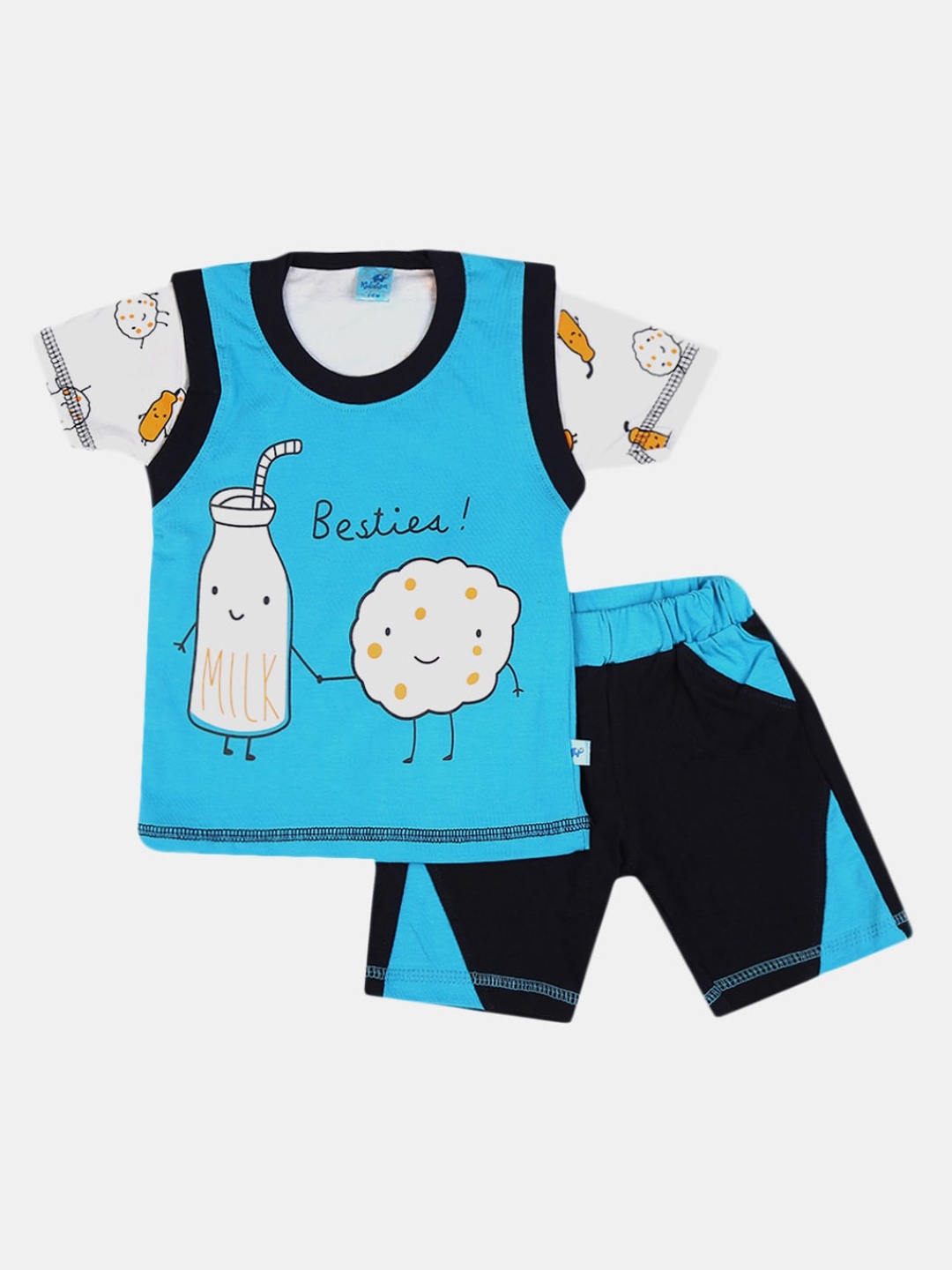 

V-Mart Kids Blue & Off White Printed T-shirt with Shorts