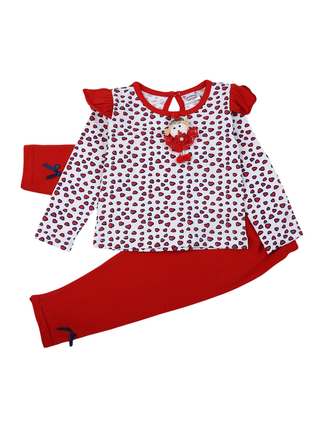 

V-Mart Girls Red & White Printed Cotton Top with Trousers