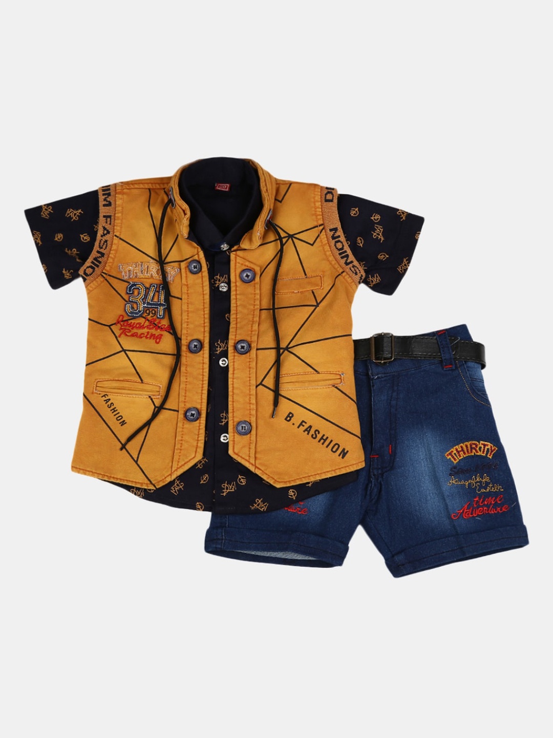 

V-Mart Boys Black & Navy Blue Printed Cotton T-shirt with Shorts