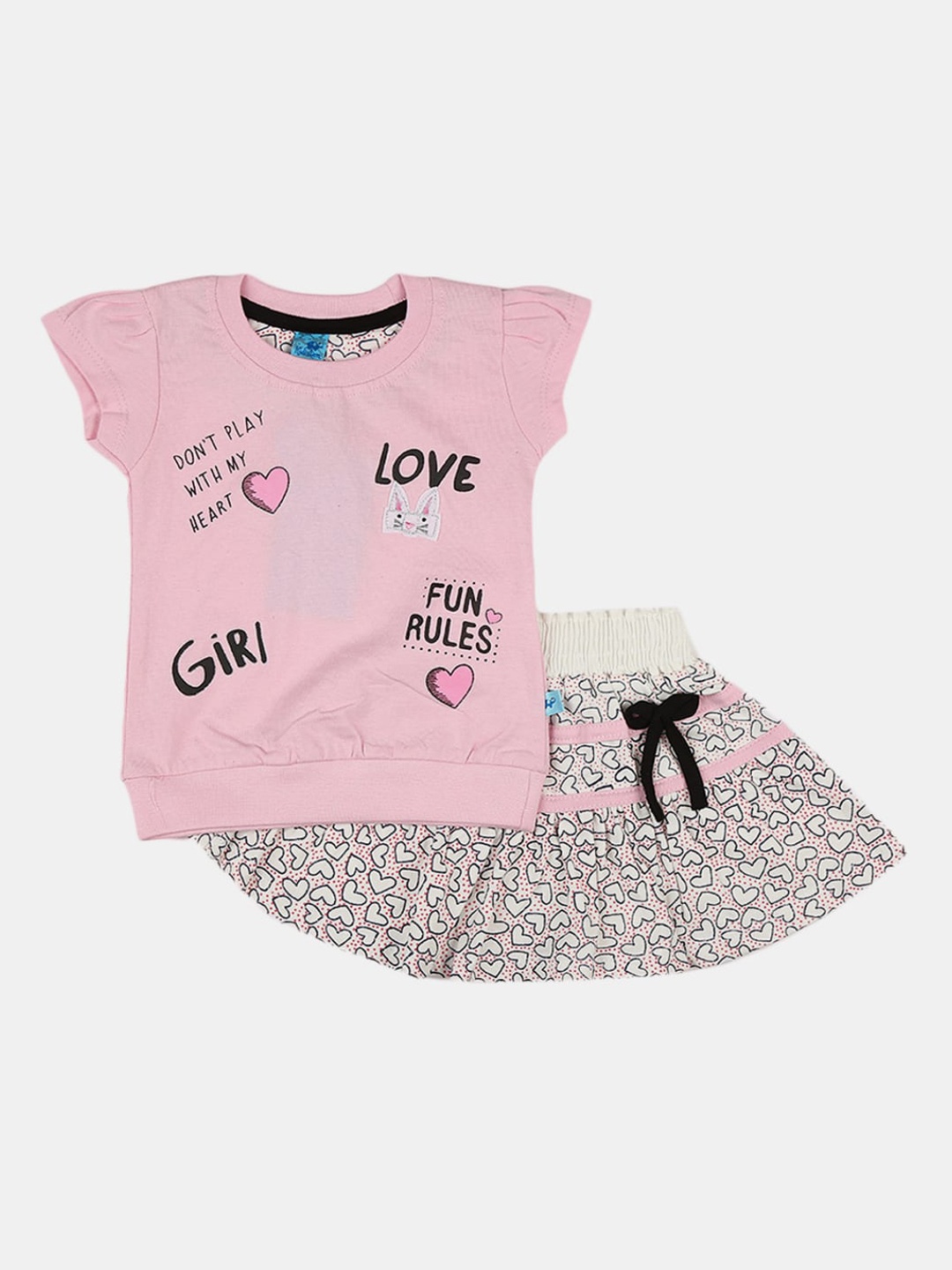 

V-Mart Unisex Kids Pink & Cream Printed Pure Cotton T-shirt with Skirt