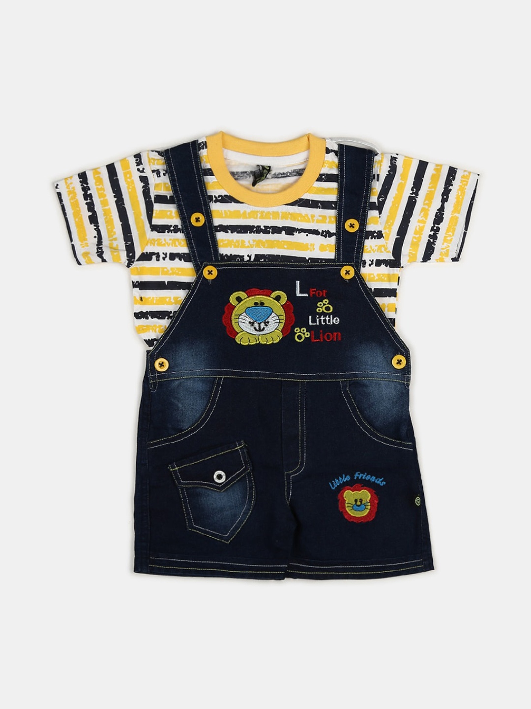 

V-Mart Kids Striped Pure Cotton Round Neck T-shirt with Shorts Clothing Set, Yellow