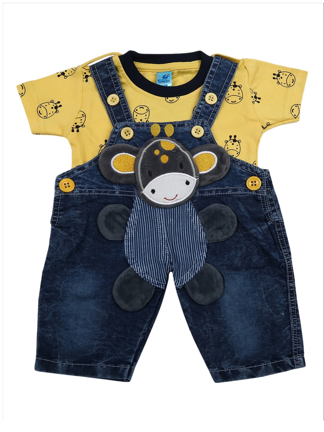 

V-Mart Infants Yellow & Blue Printed Pure Cotton T-shirt with Dungaree