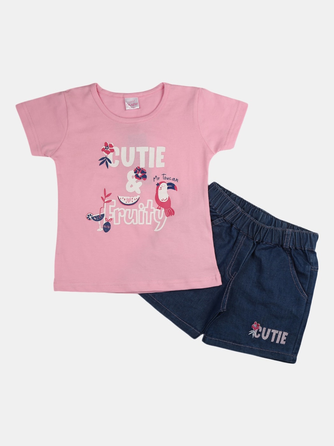 

V-Mart Kids Typography Printed T-shirt with Shorts, Pink