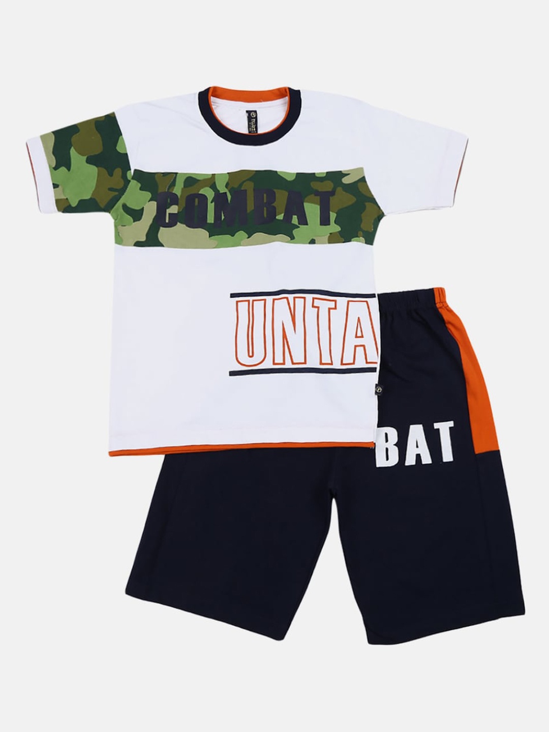 

V-Mart Boys White & Black Printed Cotton T-shirt with Shorts