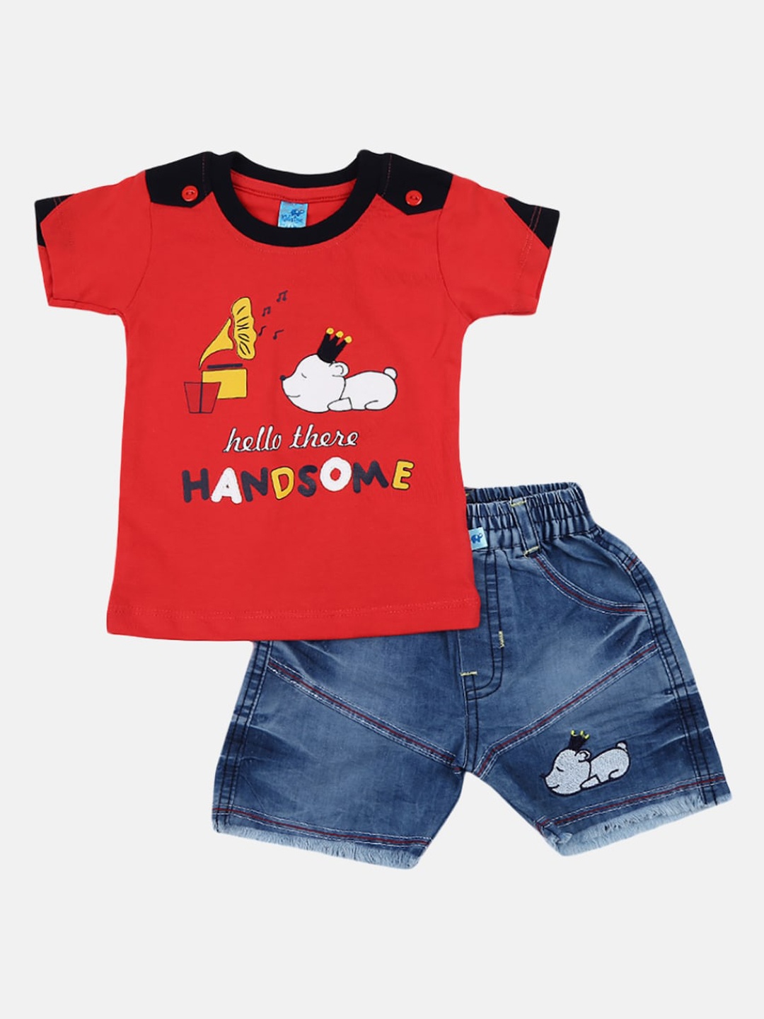 

V-Mart Infants Red Printed Pure Cotton T-shirt with Shorts