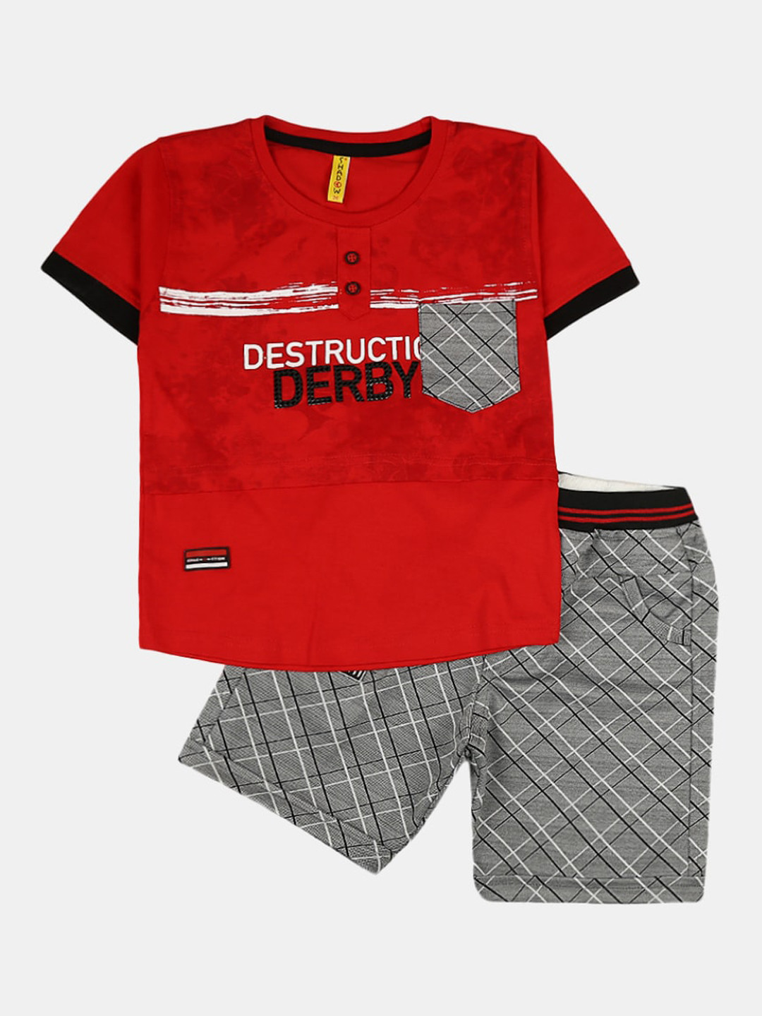

V-Mart Unisex Kids Red & Grey Printed T-shirt with Shorts