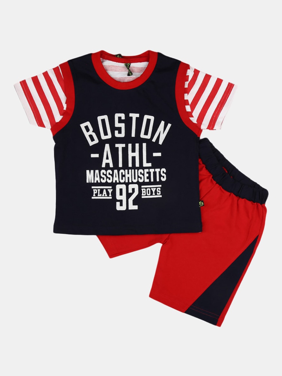 

V-Mart Kids Typography Printed Pure Cotton T-shirt with Shorts, Navy blue