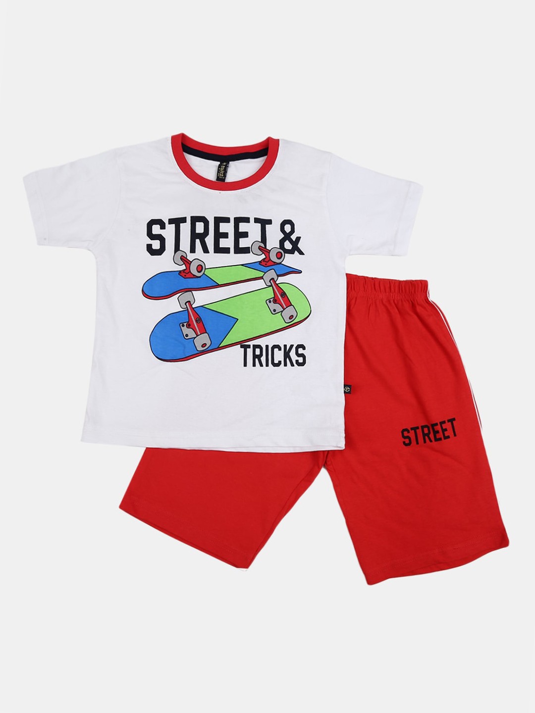 

V-Mart Unisex Kids White & Red Printed T-shirt with Shorts