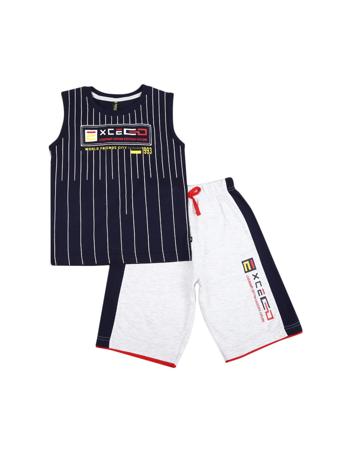 

V-Mart Kids Striped Pure Cotton T-shirt with Shorts, Navy blue