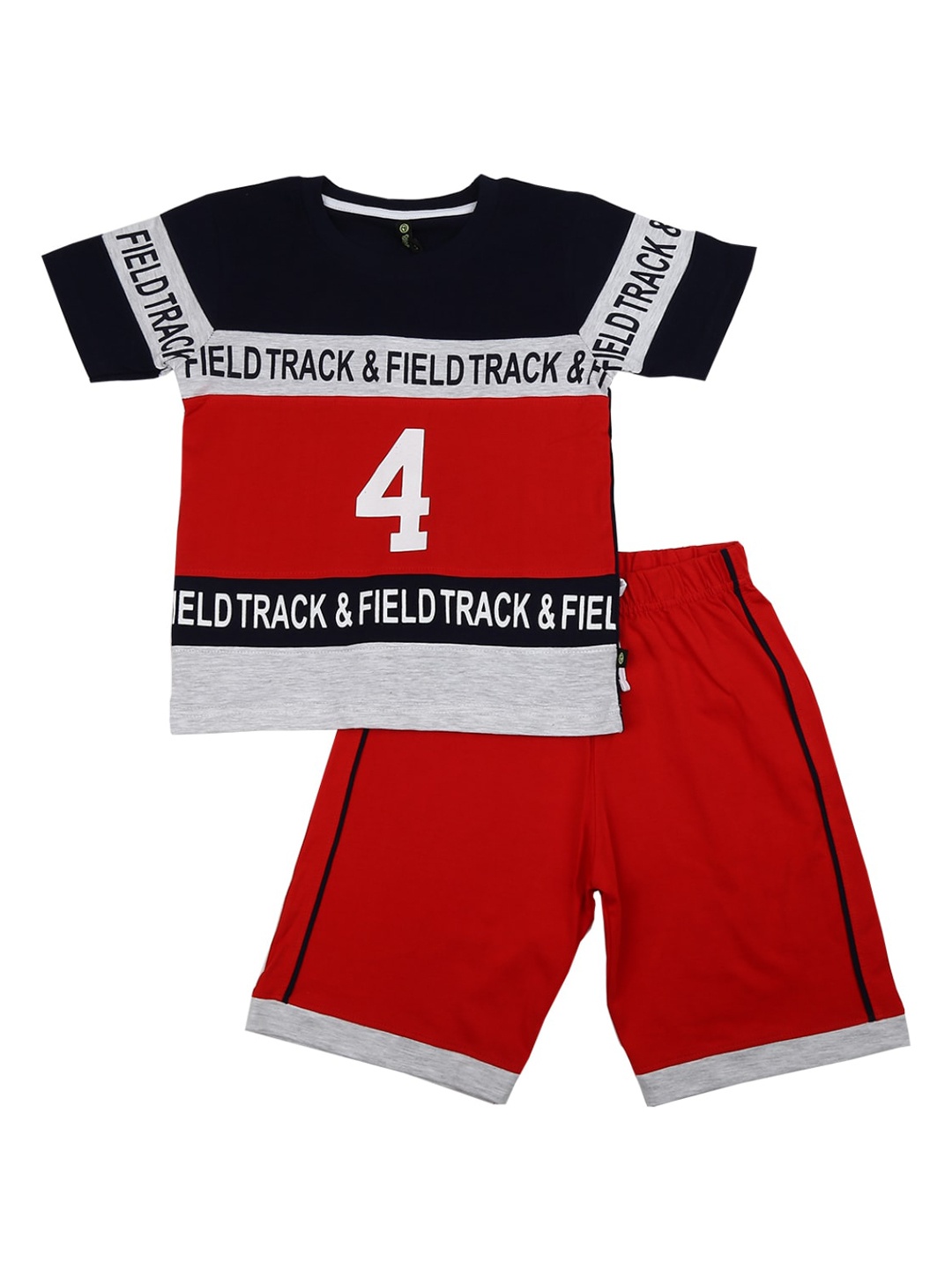 

V-Mart Boys Red Printed Pure Cotton T-shirt with Shorts