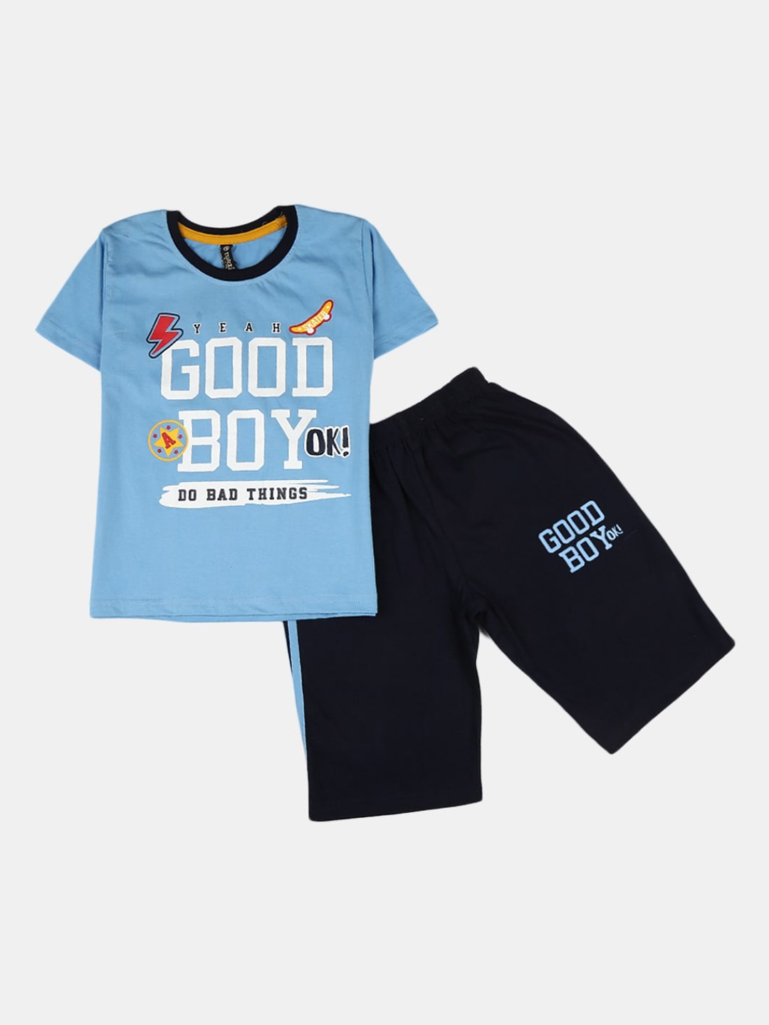 

V-Mart Unisex Kids Blue & Navy Blue Printed T-shirt with Shorts