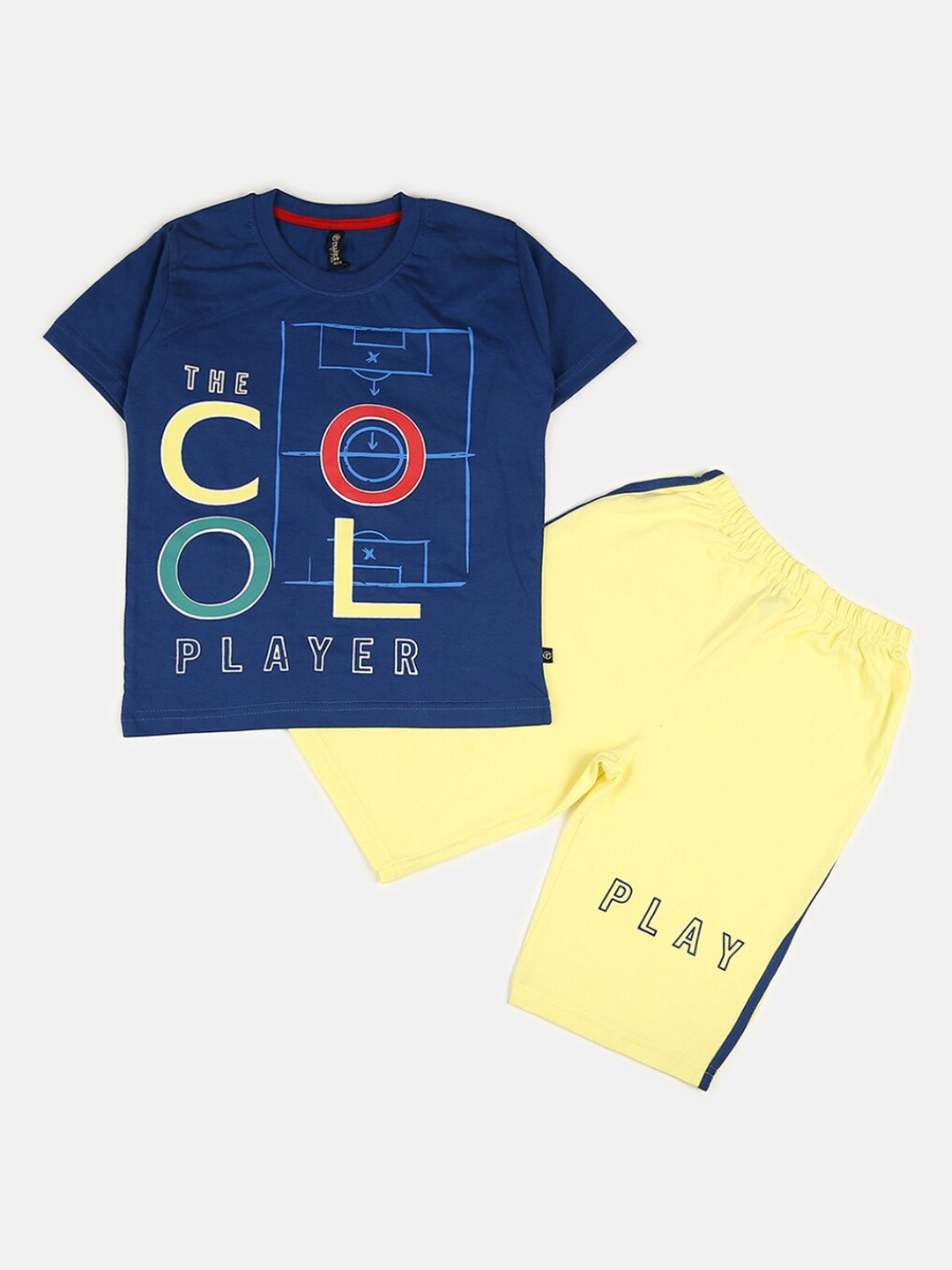 

V-Mart Boys Navy Blue & Yellow Printed Cotton T-shirt with Shorts