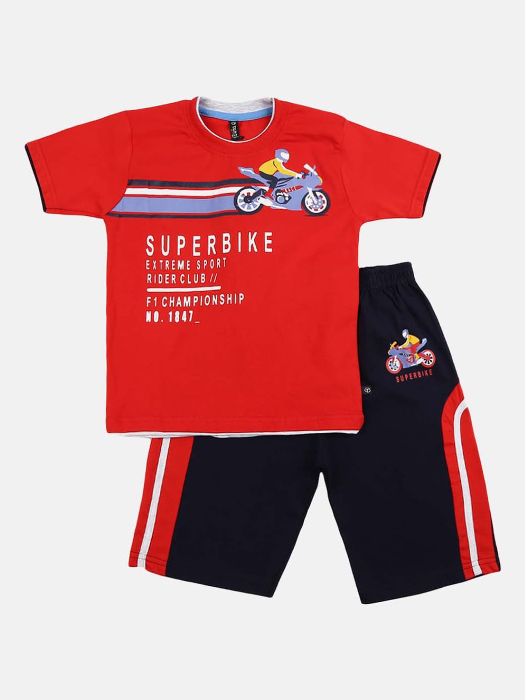 

V-Mart Kids Typography Printed Pure Cotton T-shirt with Shorts, Red