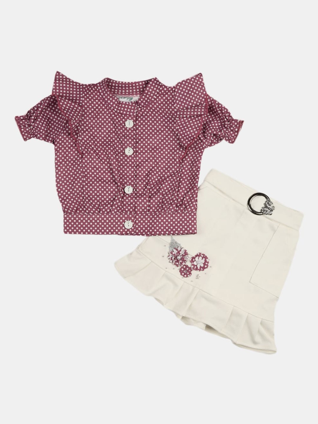 

V-Mart Girls Purple & White Printed Pure Cotton Top with Skirt