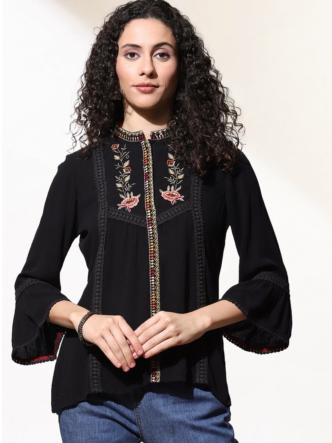 

Lakshita Black Embroidered Thread Work Thread Work Kurti