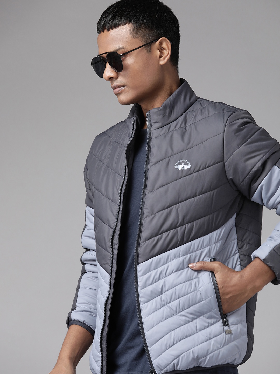 

Roadster Men Blue Colourblocked Padded Jacket