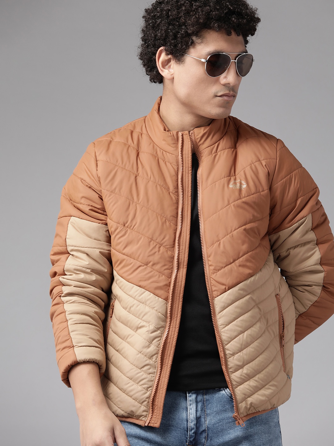 

Roadster Men Beige Colourblocked Padded Jacket