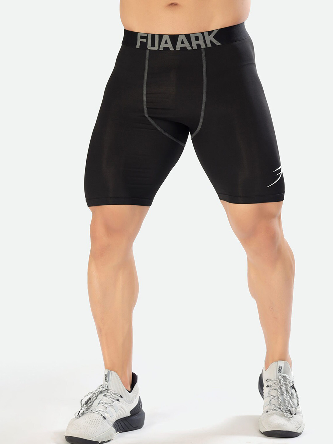 

FUAARK Men Black Skinny Fit High-Rise Training or Gym Sports Shorts with Antimicrobial Technology
