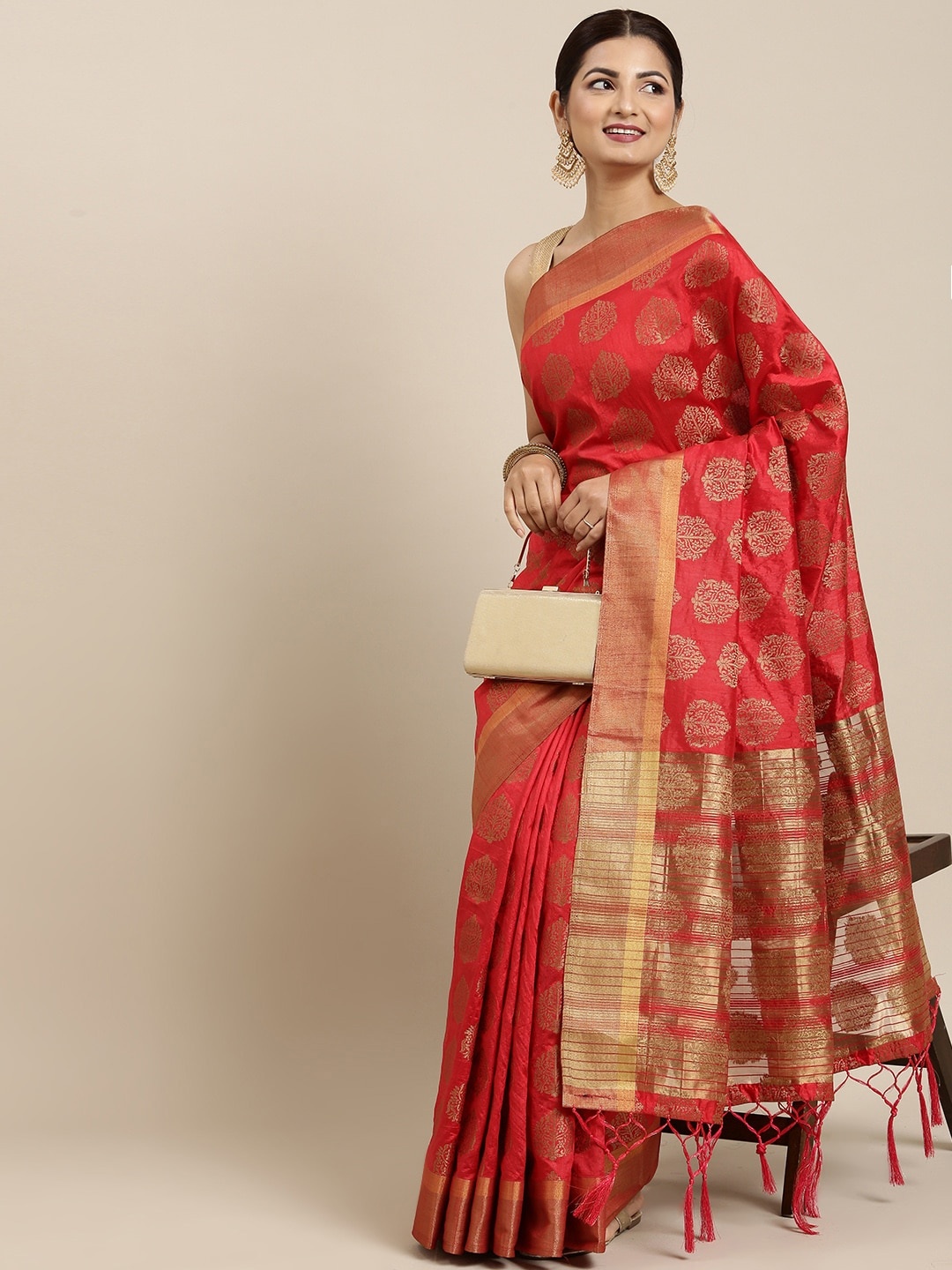 

Pothys Red Ethnic Motifs Pure Cotton Saree