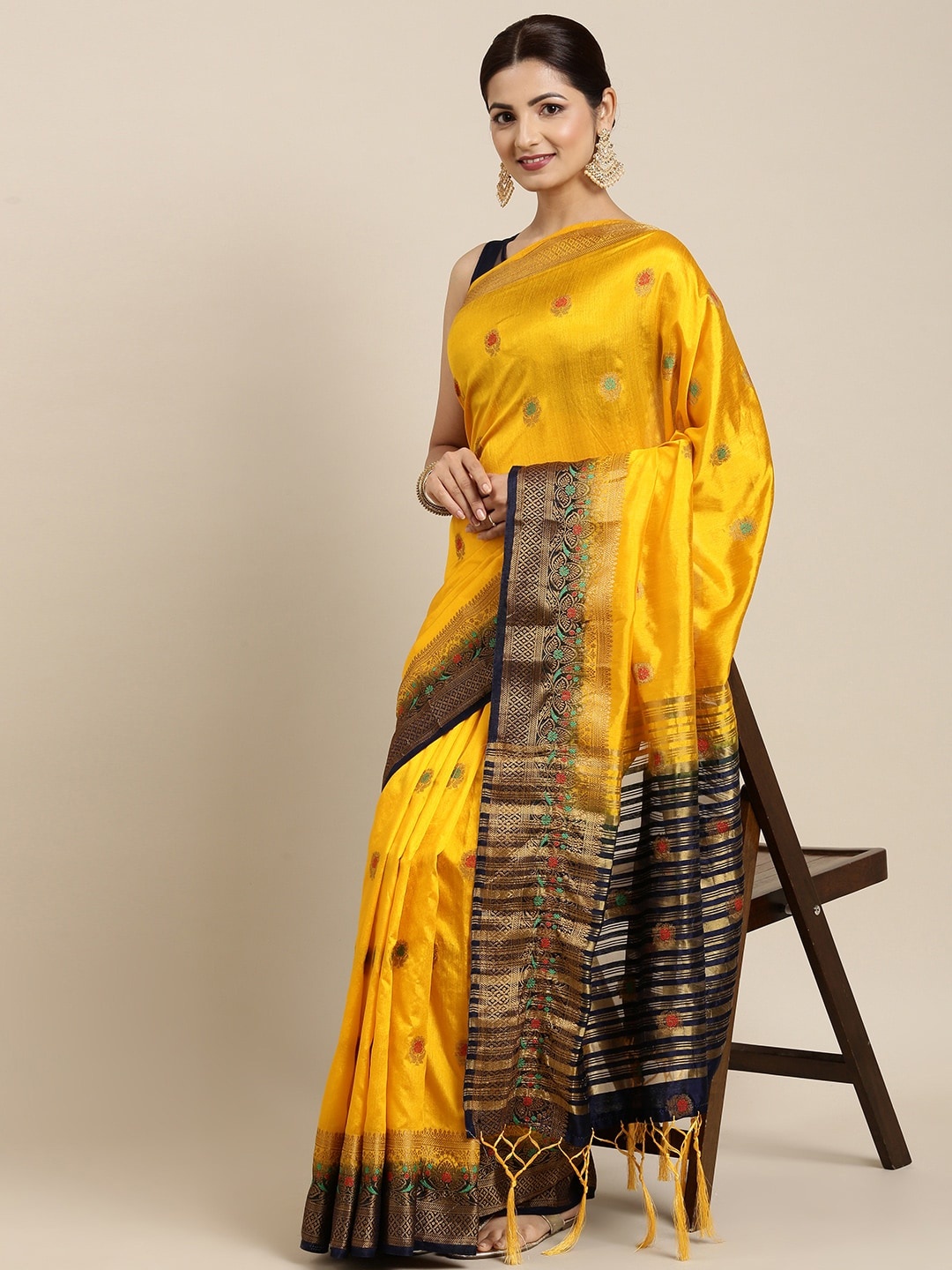 

Pothys Yellow & Black Ethnic Motifs Pure Cotton Saree
