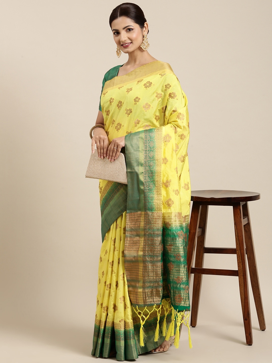 

Pothys Yellow & Green Ethnic Motifs Pure Cotton Saree