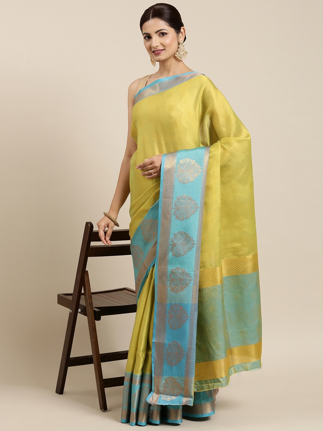 

Pothys Green & Blue Ethnic Motifs Jute Silk Saree