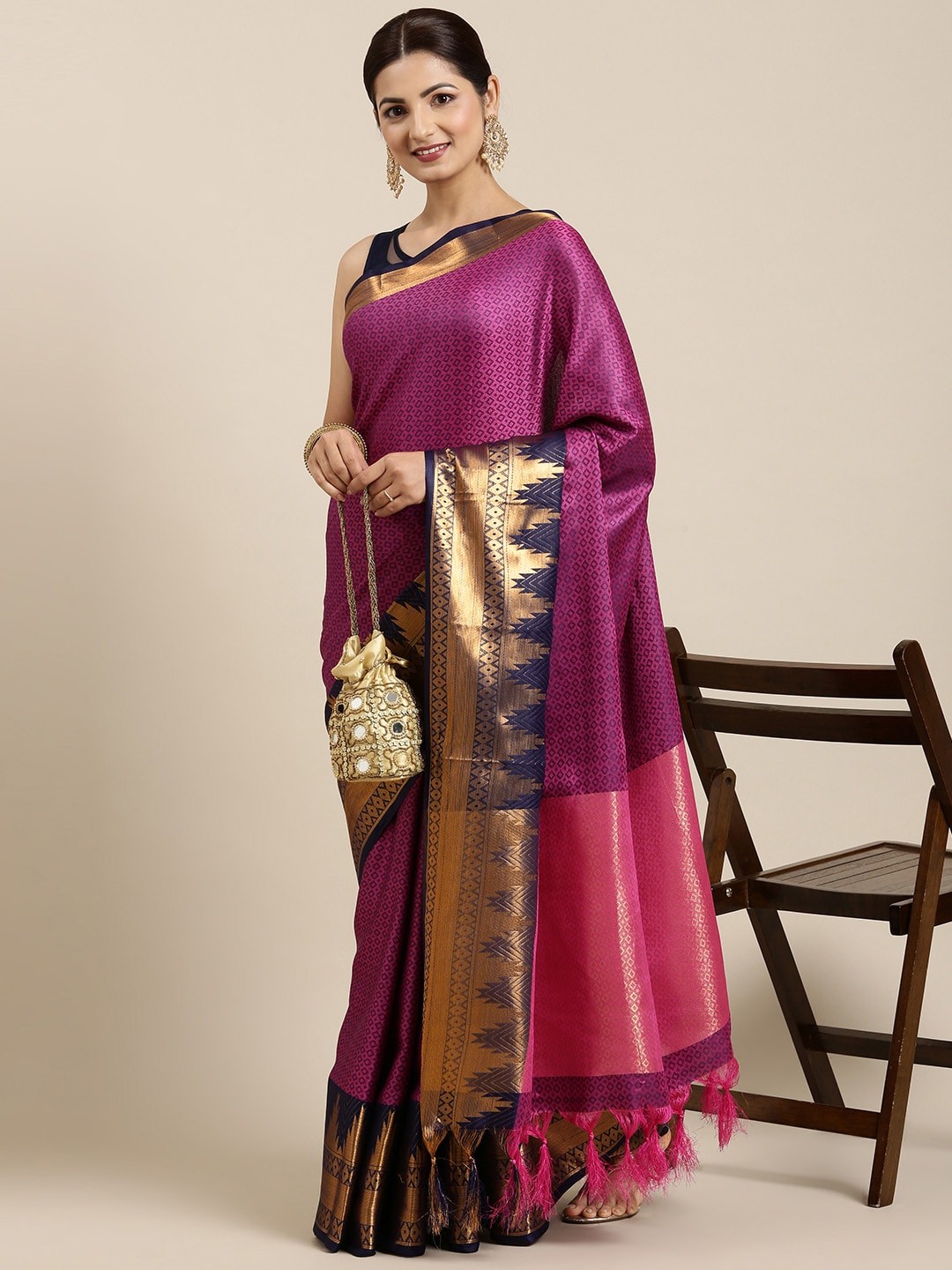 

Pothys Purple Ethnic Motifs Jute Silk Saree