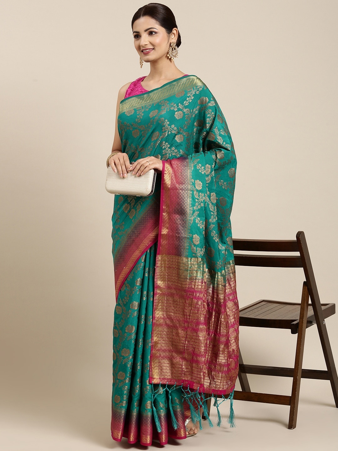 

Pothys Green & Maroon Ethnic Motifs Pure Cotton Saree