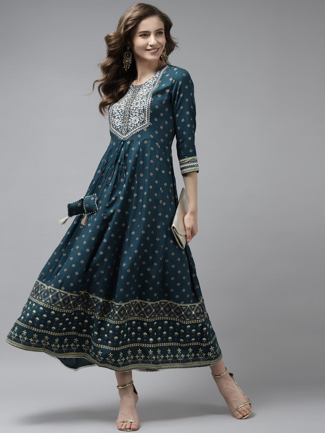 

Yufta Navy Blue Ethnic Motifs Print Maxi Dress