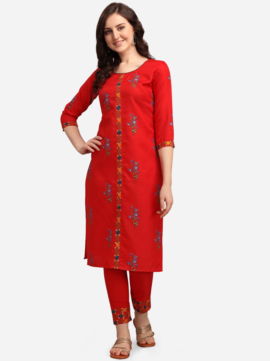 

KALINI Women Red Floral Printed Kurta with Churidar