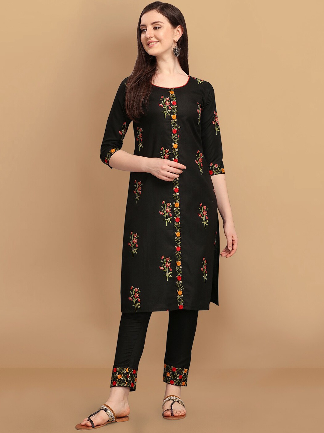 

KALINI Women Black Ethnic Motifs Embroidered Kurti with Palazzos