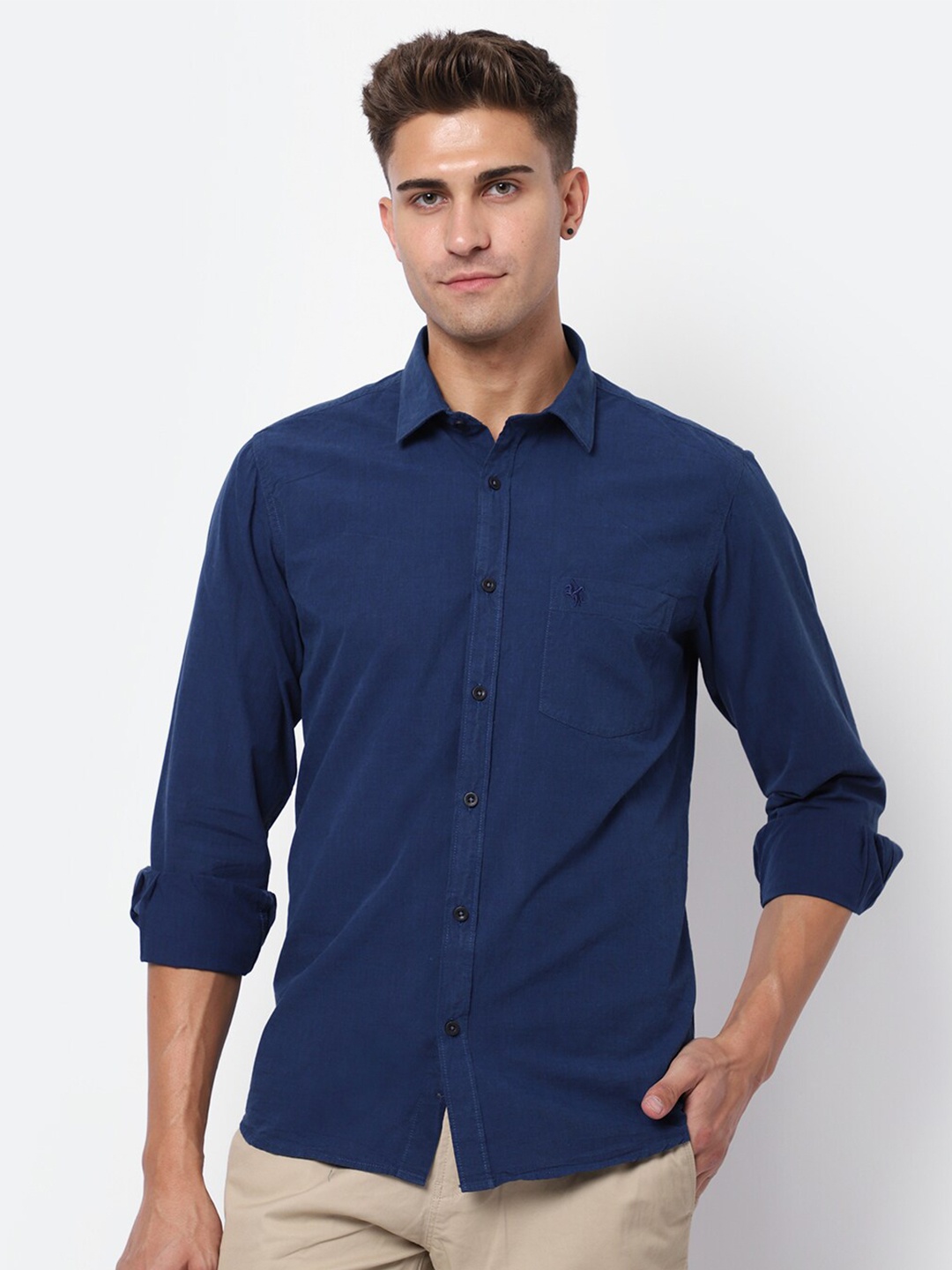 

Cantabil Men Navy Blue Casual Shirt