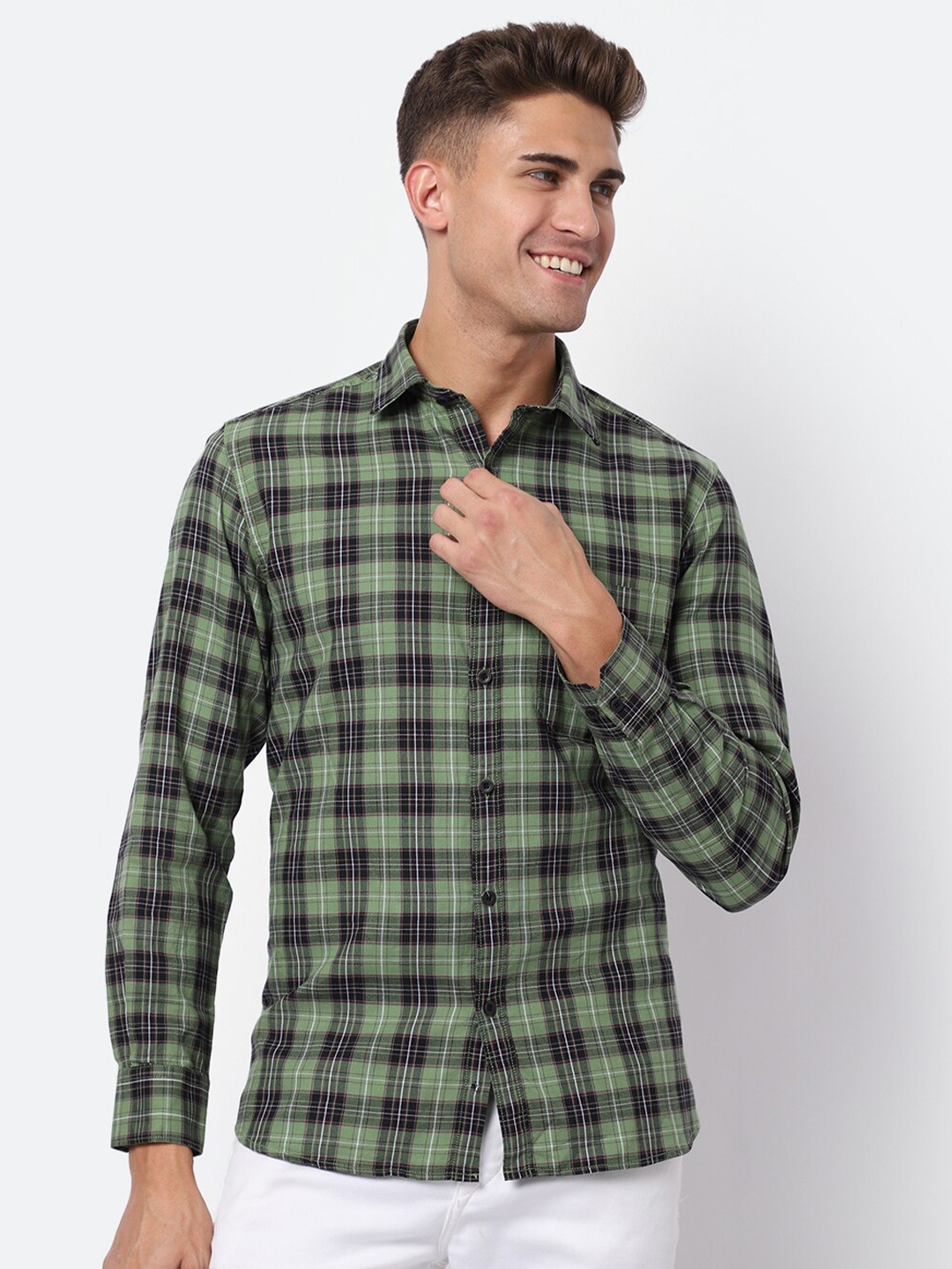 

Cantabil Men Green Tartan Checks Checked Casual Shirt