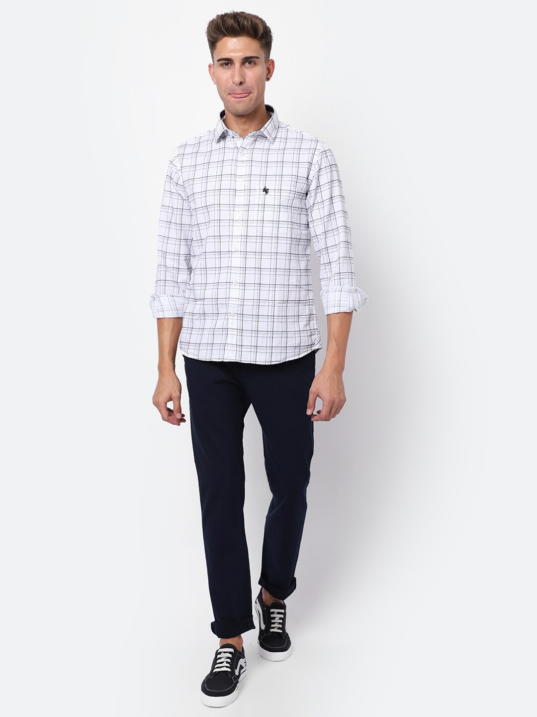 

Cantabil Men White Tartan Checks Checked Casual Shirt