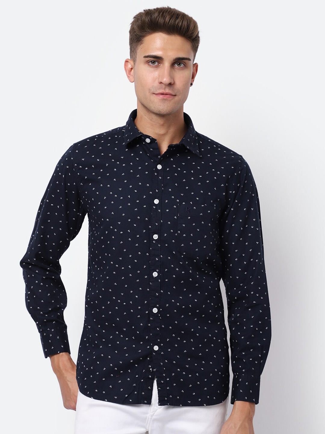 

Cantabil Men Navy Blue Printed Casual Shirt