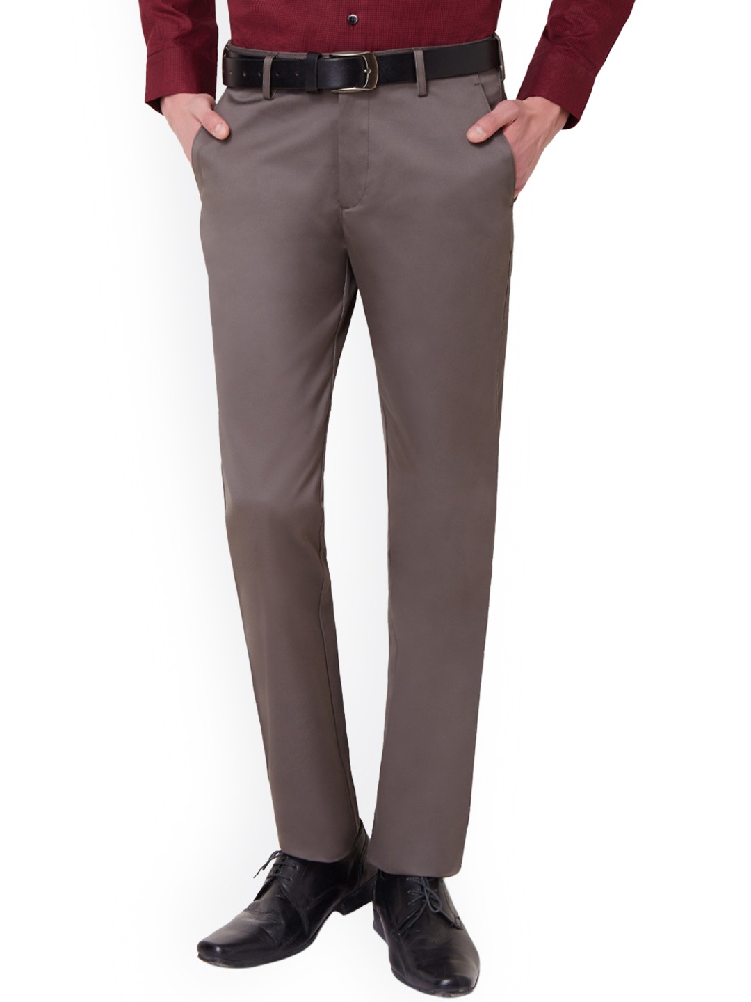 

Peter England Men Grey Solid Formal Trousers