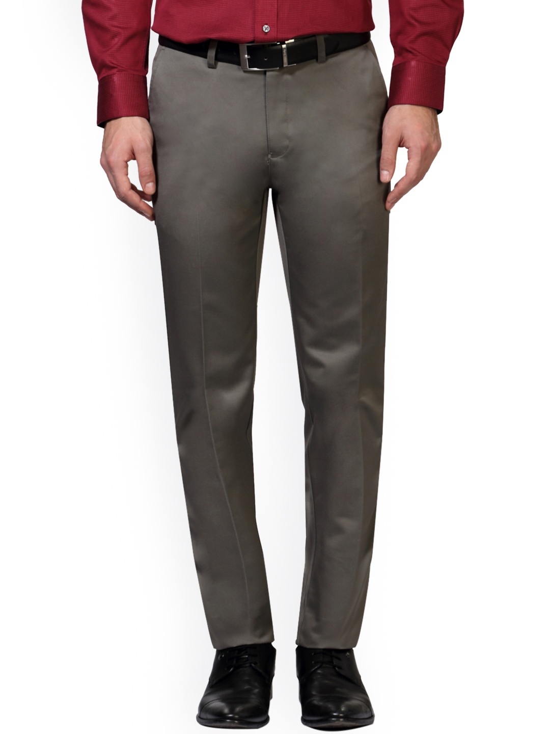 

Peter England Men Grey Slim Fit Solid Formal Trousers