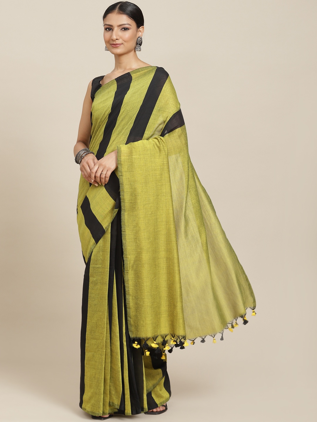 

ADITRI Green & Black Striped Pure Cotton Saree