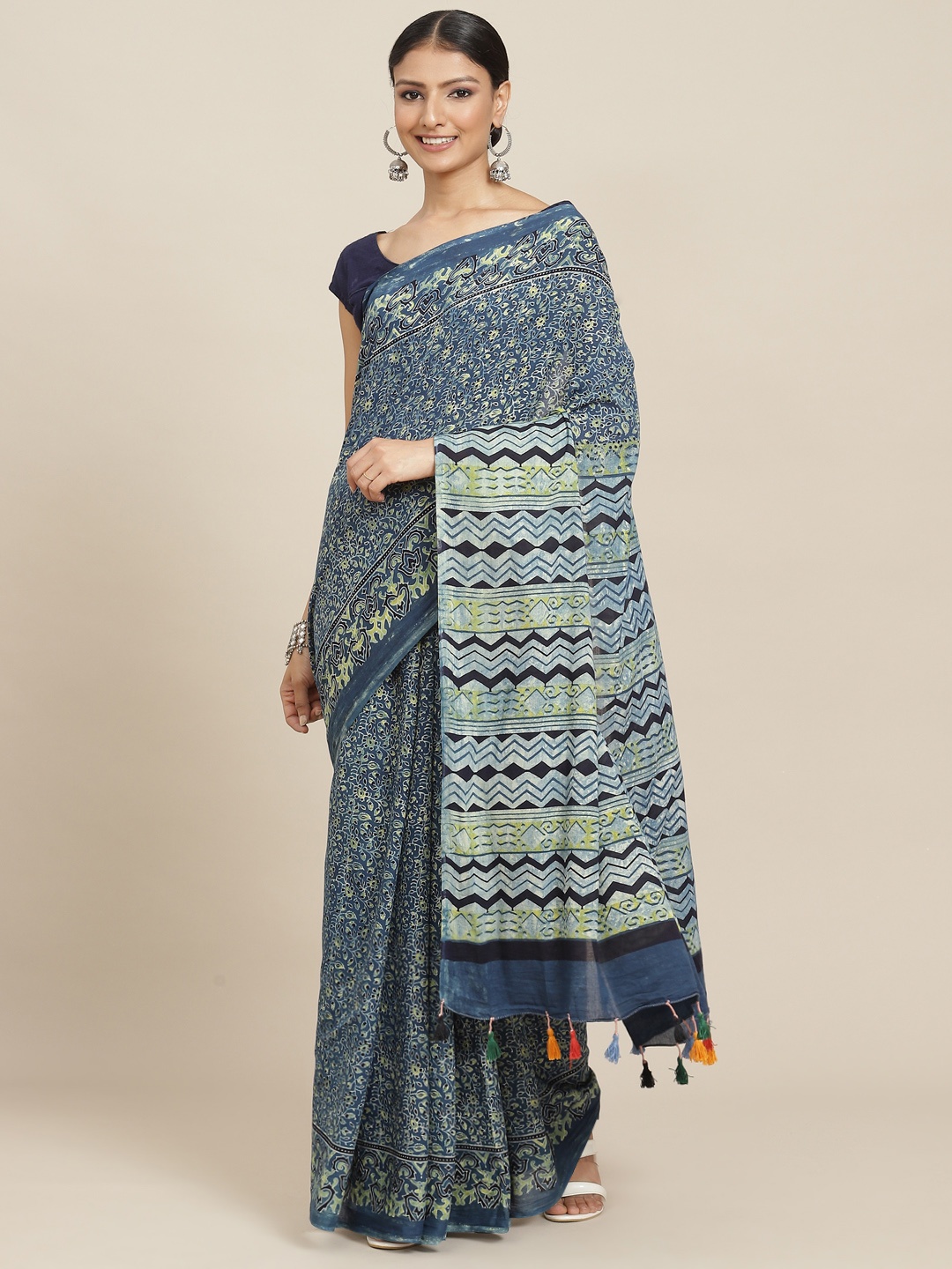 ADITRI Handloom Assorted Woven Design Pure Cotton Ikat Saree