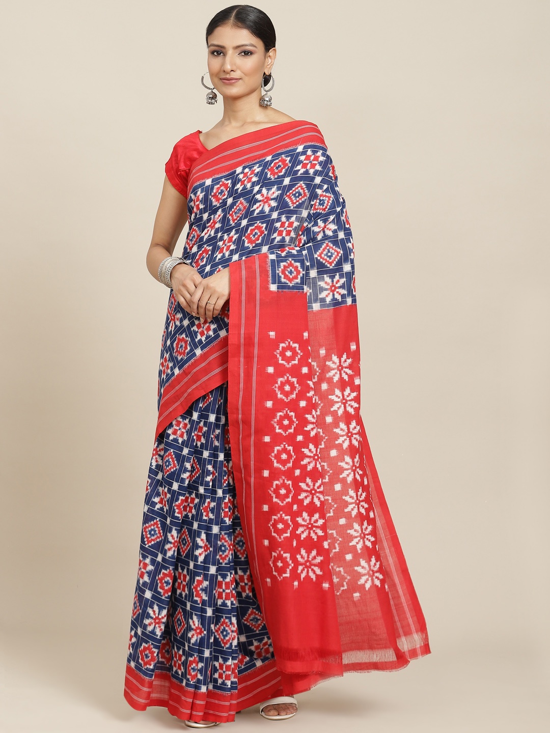 

ADITRI Handloom Double Ikat Telia Rumal Saree, Assorted