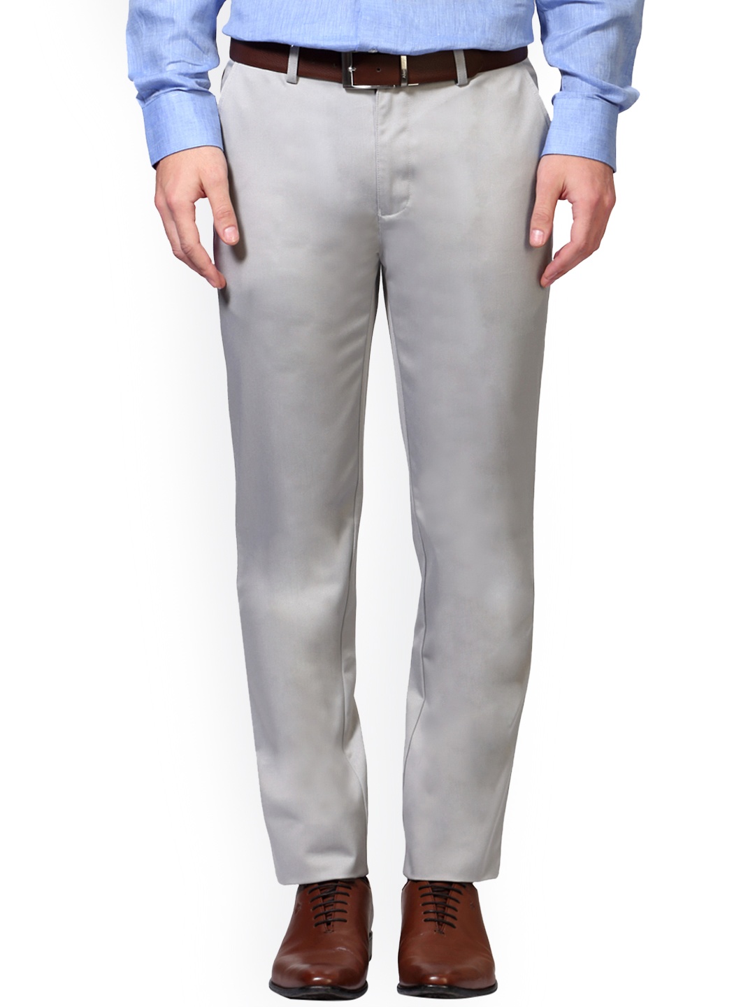 

Peter England Men Grey Slim Fit Solid Formal Trousers