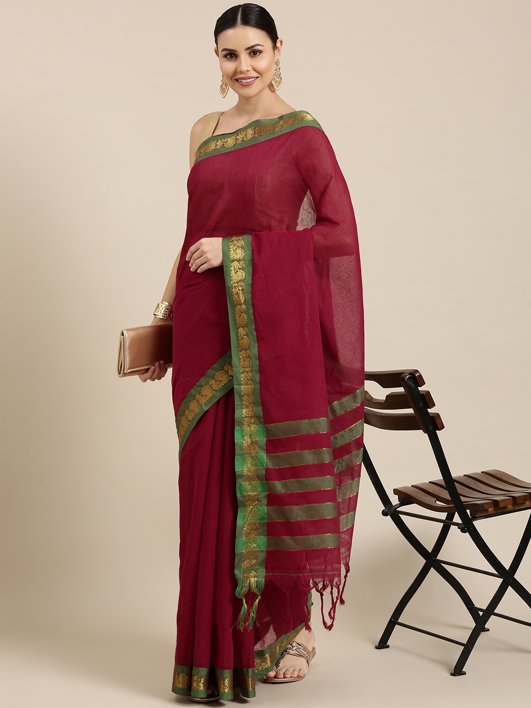 

KALINI Maroon & Green Pure Cotton Mangalagiri Saree