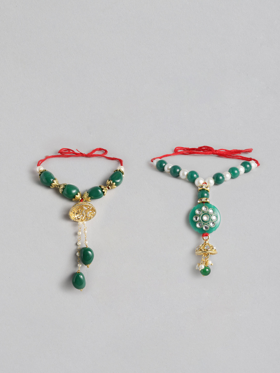 

I Jewels Women Set 2 Green & Gold-Toned Beaded Lumba Rakhis
