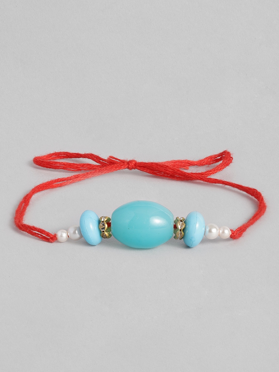 

I Jewels Blue & White Pearl Beads Studded Rakhi