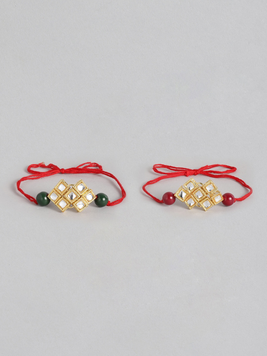 

I Jewels Women Set of 2 Green & Off-White Pearl Beads Studded Lumba Rakhi