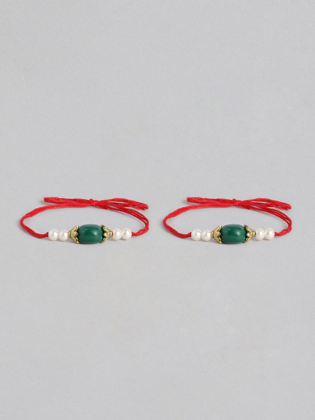 

I Jewels Set 2 Green & Red Beaded Rakhis