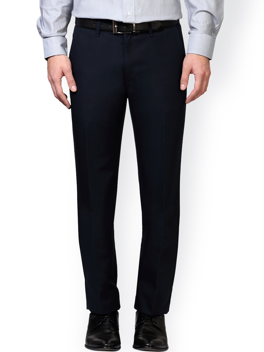 

Peter England Men Navy Slim Fit Solid Formal Trousers, Navy blue