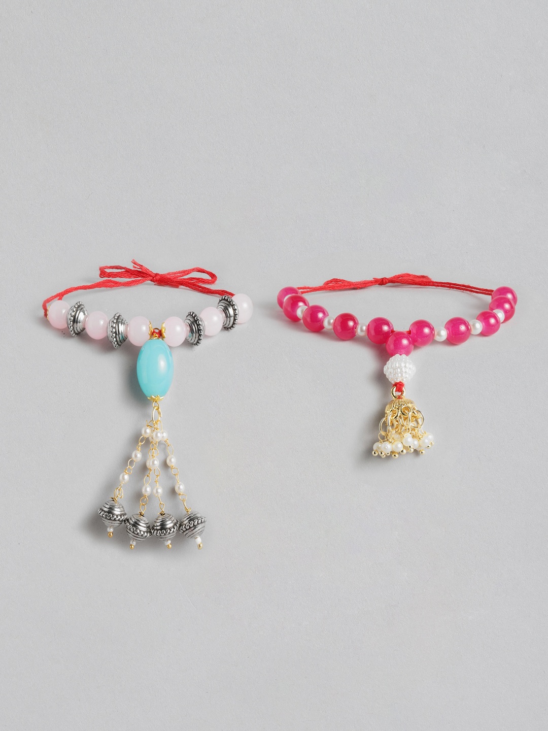 I Jewels Set 2 Beaded Lumba Rakhis, Multi