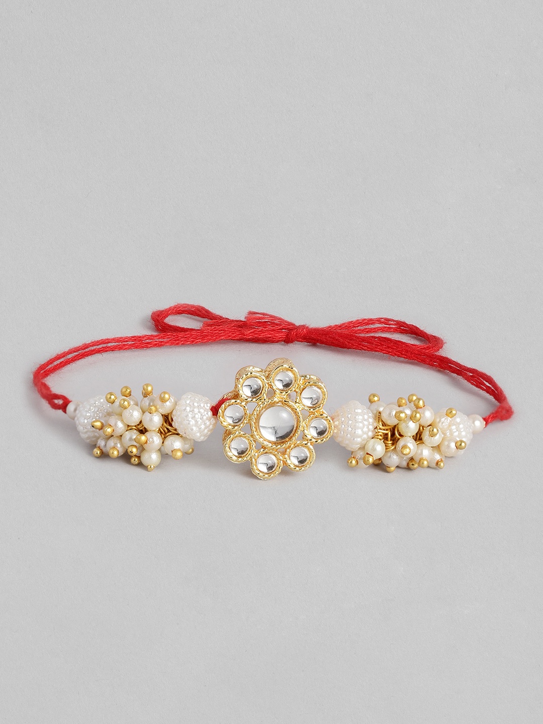I Jewels Gold-Toned & White Beads Studded Rakhi